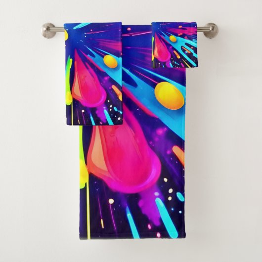 ダーク絵を描バスキャンバス上のネオン爆発 バスタオルセット (インサイチュ)