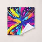 ダーク絵を描バスキャンバス上のネオン爆発 バスタオルセット (ウォッシュタオル)