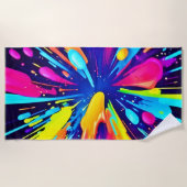 ダーク絵を描バスキャンバス上のネオン爆発 ビーチタオル (正面)
