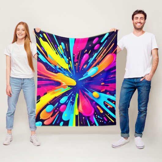 ダーク絵を描バスキャンバス上のネオン爆発 フリースブランケット (インサイチュ)