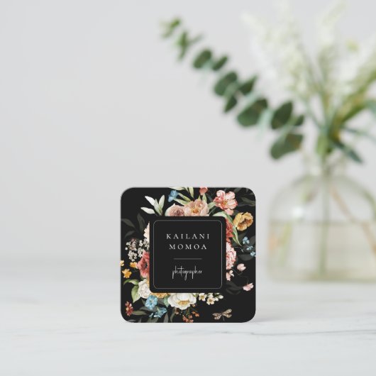 ダーク絵を描フローラブラックスクエアビジネスカード スクエア名刺 (スタンド正面)