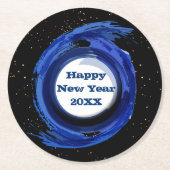 ダーク絵を描ブルーオンナイトハッピーニューイヤー20xx ラウンドペーパーコースター (正面)
