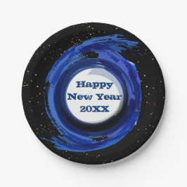 ダーク絵を描ブルーオンナイト、20xx年新年おめでとう7" ペーパープレート