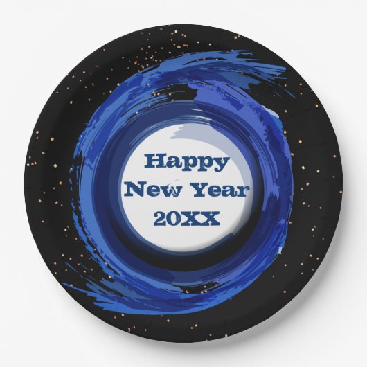 ダーク絵を描ブルーオンナイト、20xx 9年おめでとう ペーパープレート (正面)