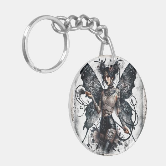 ダーク美しいゴシックアジア妖精タトゥー&ホイップ キーホルダー (正面左)