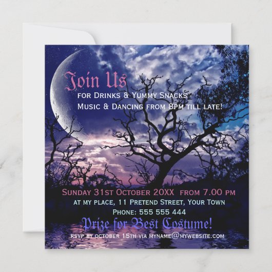 ダーク自然フルムーンハローウィンパーティ招待状 招待状 (裏面)