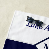 ダーク航海のネイビーブルーホワイトモノグラムレイクハウス ビーチタオル (インサイチュ)