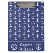 ダーク航海のブルーとホワイトネームのいかりパターン クリップボード (正面)