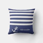 ダーク航海のブルーと白のストライプいかり クッション (裏面)