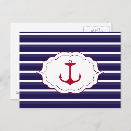 ダーク航海のブルーホワイトストライプいかり ポストカード (正面/裏面)