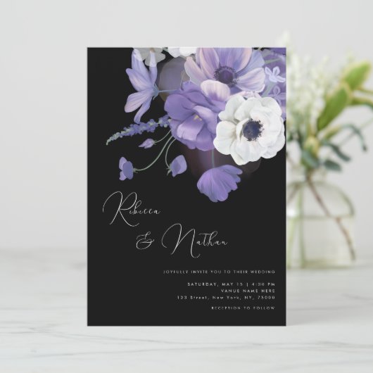 ダーク薄紫とラベンダーフローラ結婚すべて 招待状 (スタンド正面)