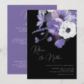 ダーク薄紫とラベンダーフローラ結婚すべて 招待状 (正面/裏面)