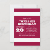 ダーク赤と白チーム誕生日招待状 招待状 (正面)