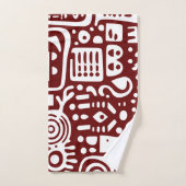 ダーク赤と白ドードル4 バスタオルセット (ハンドタオル)