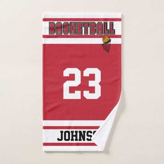 ダーク🏀赤と白バスケットボール ハンドタオル (ハンドタオル)