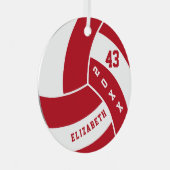 ダーク赤と白バレーボール メタルオーナメント (正面右)