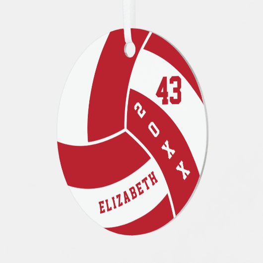 ダーク赤と白バレーボール メタルオーナメント (正面左)