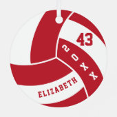 ダーク赤と白バレーボール メタルオーナメント (裏面)