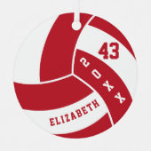 ダーク赤と白バレーボール メタルオーナメント (正面)