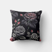 ダーク赤面バラフローラアートデザイン クッション (正面)