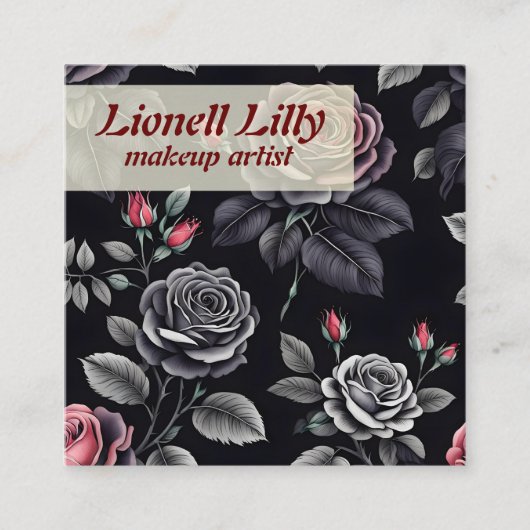 ダーク赤面バラフローラアートデザイン スクエア名刺 (正面)