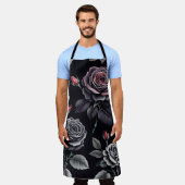 ダーク赤面バラフローラアート エプロン (着用した状態)