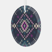 ダーク部族ナバホ、ヴィンテージ幾何学的。 ガラスオーナメント (正面左)