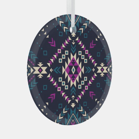 ダーク部族ナバホ、ヴィンテージ幾何学的。 ガラスオーナメント (正面右)