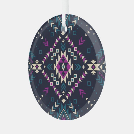 ダーク部族ナバホ、ヴィンテージ幾何学的。 ガラスオーナメント (正面左)