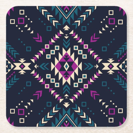 ダーク部族ナバホ、ヴィンテージ幾何学的。 スクエアペーパーコースター (正面)