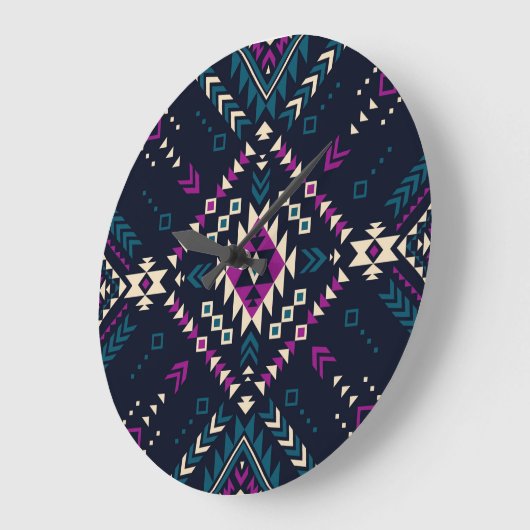 ダーク部族ナバホ、ヴィンテージ幾何学的。 ラージ壁時計 (傾斜)