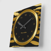 ダーク金ゴールドとブラックゼブラストライププリント スクエア壁時計 (傾斜)