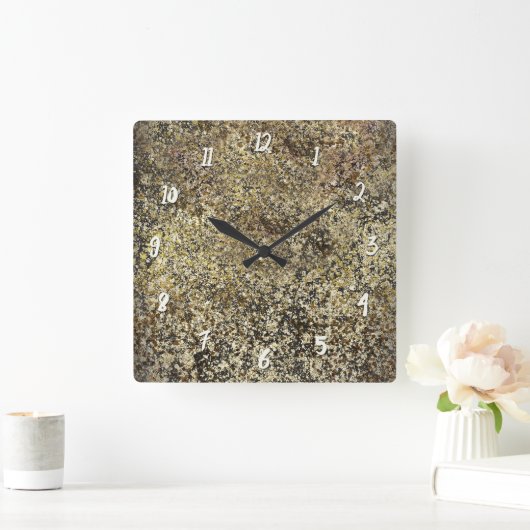 ダーク金ゴールドグリッタークラックルシモダンックグラムスパークル スクエア壁時計 (ホーム)
