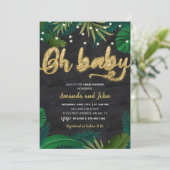 ダーク金ゴールドトロピカルオ赤ちゃんシャワー招待状 招待状 (スタンド正面)