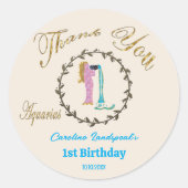 ダーク金ゴールドフローラエンボスアクエリアス〔占星術の〕十二宮図 ラウンドシール (正面)