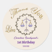 ダーク金ゴールドフローラエンボスリブラ〔占星術の〕十二宮図 ラウンドシール (正面)