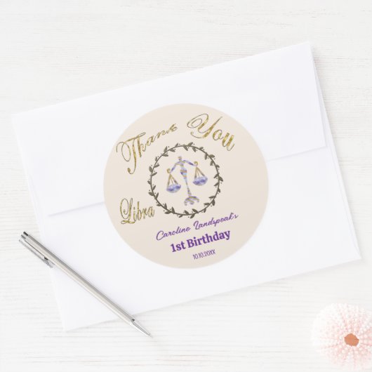 ダーク金ゴールドフローラエンボスリブラ〔占星術の〕十二宮図 ラウンドシール (封筒)