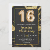 ダーク金ゴールド大理石16番目の誕生日招待状 招待状 (正面)