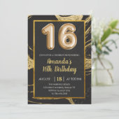 ダーク金ゴールド大理石16番目の誕生日招待状 招待状 (スタンド正面)