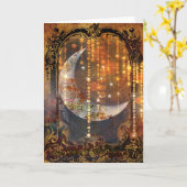 ダーク金ゴールド神秘的三日月の結晶 カード (黄色い花)