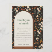 ダーク錆オレンジグルーヴィレトロアーチフローラ結婚ズ サンキューカード (正面/裏面)