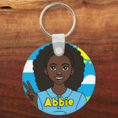 ダーク髪かわいい漫画の女の子の学生名 キーホルダー (正面)