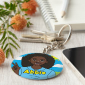 ダーク髪かわいい漫画の女の子の学生名 キーホルダー (側面)