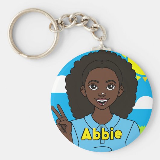 ダーク髪かわいい漫画の女の子の学生名 キーホルダー (正面)