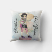 ダーク髪の女の子金ゴールド名文字装飾用クッション クッション (裏面)