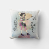 ダーク髪の女の子金ゴールド名文字装飾用クッション クッション (正面)