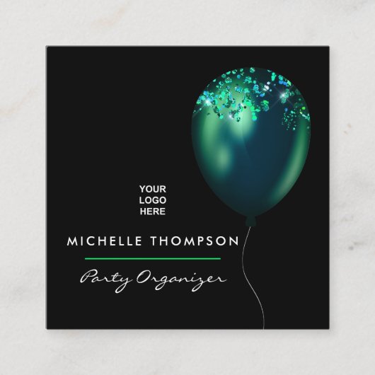 ダーク イリデセント バルーンズ イベント コーディネーター スクエア名刺 (正面)