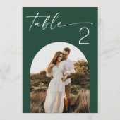ダーク・ウッドランド・グリーン写真付き結婚式テーブルナンバー 招待状 (裏面)