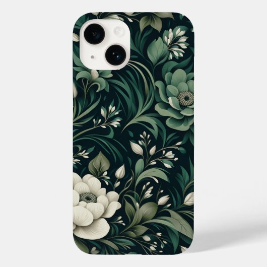 ダーク エメラルド グリーン フラワー Case-Mate iPhoneケース (裏面)