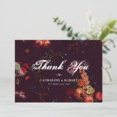 ダーク エレガント バーガンディー ムーディー フラワル サンキューカード (スタンド正面)
